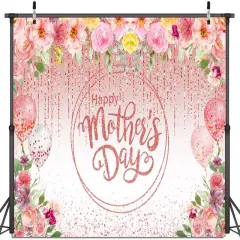 8x6FT Happy Mothers Day Backdrop Mother's Day Pink Flower
