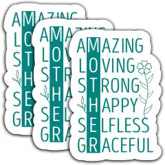 (3Pcs) Strong Mother Sticker, Waterproof Vinyl, Green, Blue, Cartoon Style, Die-cut, Outdoor Use, Motherhood & Inspiration Theme, 3" x 2"