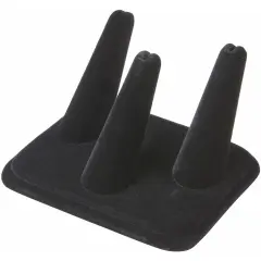 Plymor Black Velvet Ring Finger Display, Three on Rectangular Base, 4.125" W x 3.25" D x 2.25" H