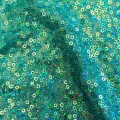1 Yard Flirt Stretch Mesh Sequin Fabric Lightweight 4-Way Stretch Embroidered Cluster Sequins 60" Width Turquoise/Turquoise