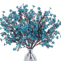 6 Bundles Babys Breath Fall Flowers Faux Gypsophila Bouquet Real Touch European Fake Silk Flowers for Home Wedding Bouquets Floral Arrangement Party Table Garden Autumn Decor (Peacock Blue)