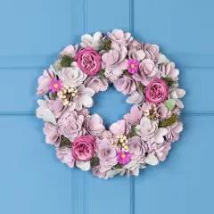 Northlight Wooden Floral Artificial Spring Wreath with Dried Foliage - 13.5" - Purple
