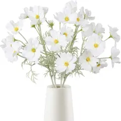 Summer Daisy Flowers Artificial White Cosmos Tabletop Decor Silk Flowers 5PCS Fake Wildflowers Artificial Daisies Faux Flowers for Living Room Decor Wedding Bouquets for Bride (White)