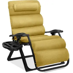 Best Choice Products Oversized Zero Gravity Chair, Folding Recliner w/ Removable Cushion, Side Tray Sunflower Yellow