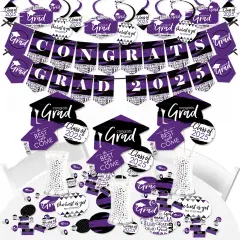 Big Dot of Happiness 2025 Purple Graduation Party Supplies - 387 Piece Decoration Kit - Fundle Bundle