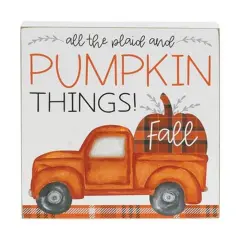 Freestanding All The Plaid and Pumpkin Things Fall Box Sign with Distressed White Finish and Truck Art