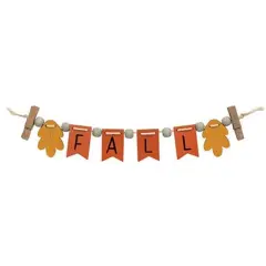 Fall Leaf Wooden Garland Banner with Clips Multi-Color Pennant Sign for Thanksgiving and Autumn