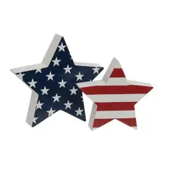 Set of 2 Wooden Decor for Independence Day Celebrations Stars & Stripes