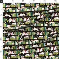 Various Fabrics by the Yard or Fat Quarter Library Cats Cat Book Candle Bookshelf Hygge Books Cute Home Pet Custom Printed Fabric by Spoonflower