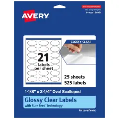 Avery Glossy Clear Oval Scalloped Labels with Sure Feed, 1-1/8" x 2-1/4"