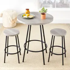 Best Choice Products 3-Piece Bistro Set, Modern Round Counter Height Dining Set w/ 2 Stools, Metal Frame Light Gray