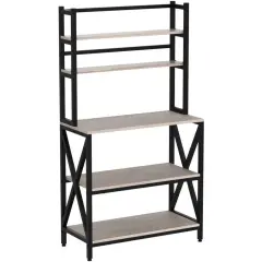 Wood Metal 5-Tier Adjustable Baker&rsquo;s Rack for Kitchen and Living Room Storage Grey