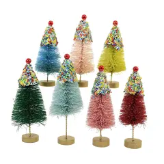 Bethany Lowe 4.5 Inch Mini Christmas Cupcake Trees Christmas Decorative Tree Set , Christmas Decor Set Of Seven Multicolored