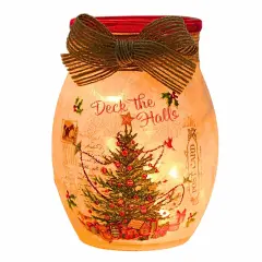 Stony Creek 4.0 Inch Vintage Postcard Small Jar Christmas Lighted Glass Accent , Christmas Decor Pre-Lit Electric Christmas TREE