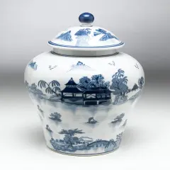 AA Importing 59739 Blue And White Ginger Jar With Lid