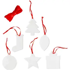 24 Pack Clear Acrylic Christmas Ornaments, Xmas Tree Hanging Ornaments DIY Decor with Red Ribbon, 6 Holiday Designs, 3 In