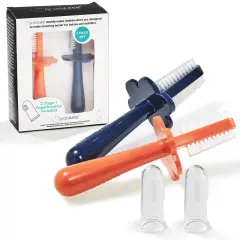 Grabease Baby Toothbrush Double Sided - Training Finger Toothbrush for Babies and Infants Ages 1&ndash;11 Months, Food-Safe & Phthalate-Free, 2 Pack, Orange & Navy Blue Multicolor