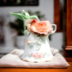 Ceramic Hummingbird With Rose Bell, Home D&eacute;cor, Gift for Her, Gift for Mom, Birdwatcher, Spring D&eacute;cor