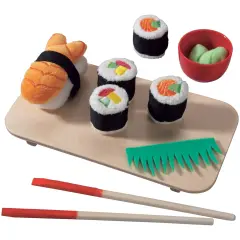 HABA Soft Sushi with Child-Sized Chopsticks & Serving Board Play Food Set - Pretend Play for Toddlers 3-5 and Kids Cooking Sets for Aspiring Chefs Multicolor