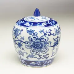 AA Importing 59771 Blue And White Round Jar With Lid