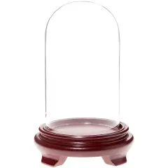 Plymor 4" x 7" Glass Display Dome Cloche Red Wood Veneer