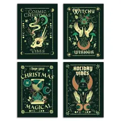 Witchy Christmas Cards - 24-Pack Holiday Greeting Cards with 4 Mystical and Cosmic Designs, Perfect for Sharing Magical Holiday Wishes, Blank Inside for Personalized Messages - Enchanting and Unique Stationery Set