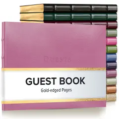 Gallery Leather Guest Book Special Events, add Photos, 192 Lined Pages, Bonded Leather, Hardcover, Gold-Gilded, Guestbook Camden Orchid