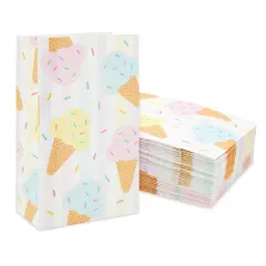Ice Cream Party Favor Bags for Kids Birthday Decorations (36 Pack) White