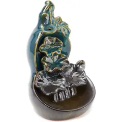 Ceramic Backflow Flower Waterflow Incense Burner with 15 Cones (4.4 x 7.7 Inches) Brown