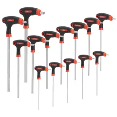14 Piece T Handle Allen Wrench Set, 7 Imperial and 7 Metric Hex Key Set (Red and Black)