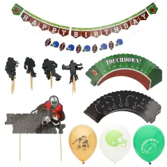 69 Piece Football Party Decorations Kit, Banner, Balloons, Cake and Cupcake Toppers, Cupcake Wrapper Multicolor