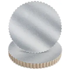 12 Pack 10 Inch Cake Board Base, Cardboard Scalloped Platters for Bakeries, Desserts (Silver)