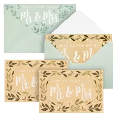 48 Pack From the New Mr and Mrs Wedding Thank You Cards with Teal Envelopes Included (4x6 in) Brown