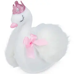 Bearington Grace Princess Swan Plush Stuffed Animal with Crown, 8 inches White