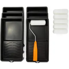 Okuna Outpost House Painting Supplies Kit with Tray and Roller Frame (13 Pieces) Black