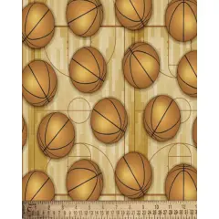 Sports Basketball Court Digital Cotton Print Fabric | By the Yard | Sewing and Crafting | 44 inches wide