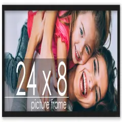 24x8 Solid Wood Picture Frame with UV-Resistant Acrylic & Acid-Free Backing, Available in 6 Finishes: Matte Black, Matte White, Metallic Bronze, Silver, Natural Wood Grain & Mahogany