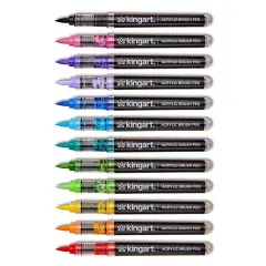 KINGART&reg; PRO Acrylic Brush Pens, 12 Vibrant Colors, Flexible Brush Tip with Blendable Ink