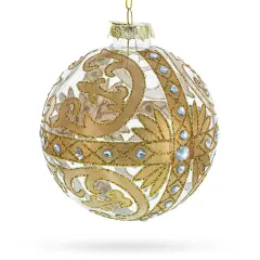 Gold Scroll with Jewel Accents Glass Ball Christmas Ornament
