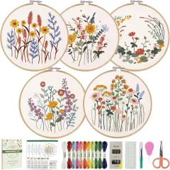 5 Pack Beginner Embroidery Kit for Adults, Easy to Learn Floral Embroidery Patterns