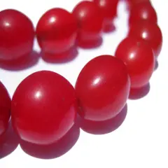 The Bead Chest Red Ethiopian Tomato Beads 16x13mm African Oval Glass 26 Inch Strand Handmade