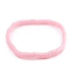 The Bead Chest Boho Stretch Bracelet, Pastel Pink - Stackable African Vinyl Heishi, Unisex for Men & Women