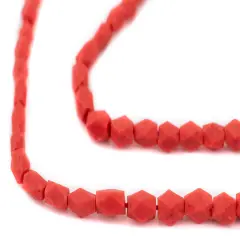 The Bead Chest Bright Coral-Style Faceted Rectangle Afghan Stone Beads 4mm Afghanistan Red 15 Inch Strand