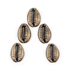 The Bead Chest Antiqued Brass Cowrie Shells (Set of 5): Metal Beads for DIY Crafts & Jewelry-Making Inspired by African Sea Shells