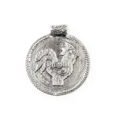 The Bead Chest Silver Rooster Baule Bead Pendant (58x52mm): African Tribal Metal Pendant for DIY Jewelry and Necklace