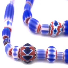 The Bead Chest Light Blue Chevron Beads 5-10mm West Africa African Mixed Glass 24 Inch Strand Handmade