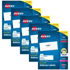 Avery Easy Peel Printable Address Labels with Sure Feed, 1-1/3" x 4", White, 1,400 Blank Mailing Labels for Laser Printers (5162) - 5 Pack