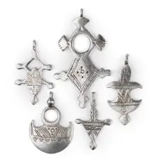 The Bead Chest 5 Pack: Saharan Silver Tuareg Pendants: North African Tribal Berber Moroccan Sahara Pendant for Jewelry
