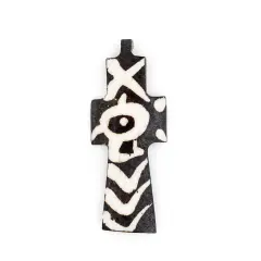The Bead Chest Handmade Batik Bone Cross Pendant from Kenya &ndash; African Tribal Design &ndash; Eye &ndash; Fair Trade Ethically Sourced Jewelry Making Charm