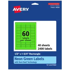Avery Neon Green Paper Labels, 0.5" x 1.75" Rectangle